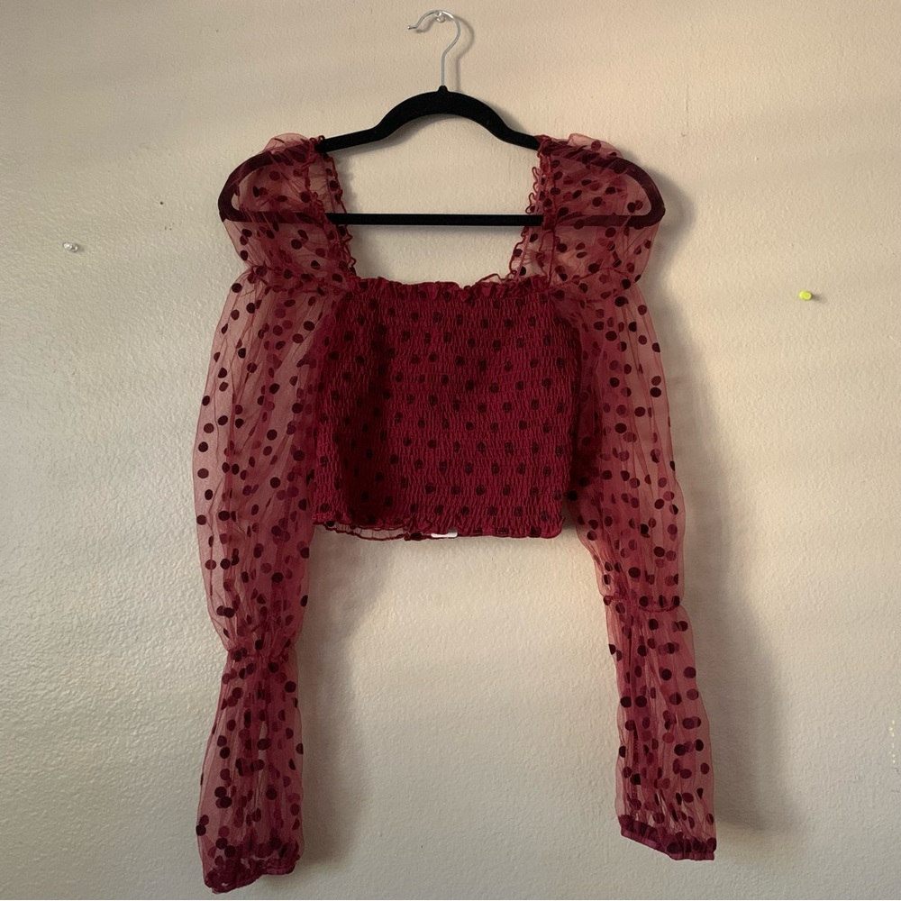 NWT Maroon Polka Dot Crop Top